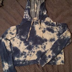 Sky Blue Tie Dye Drawstring Cropped Long Sleeve